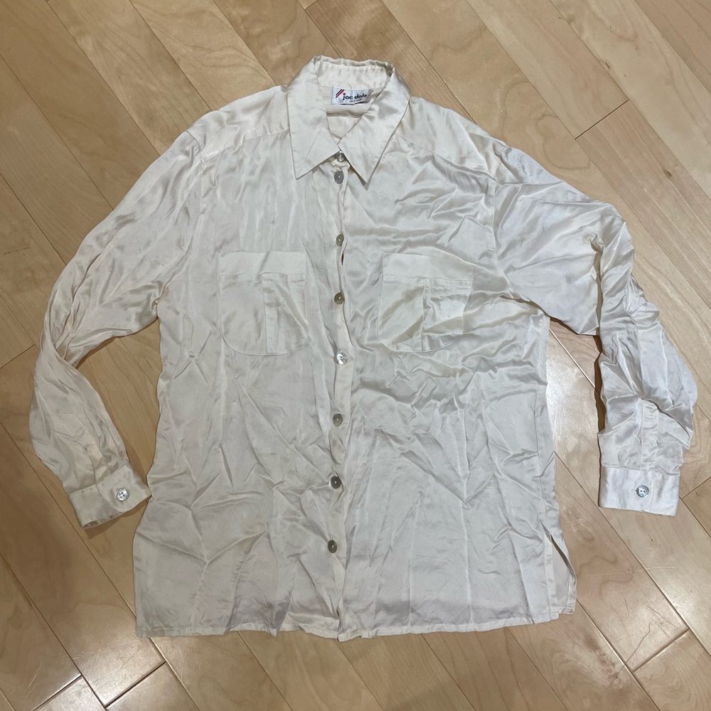 Cream 100% Silk Button Down Shirt